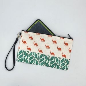Canvas dinosaur wristlet purse, clutch, or cosmetic bag